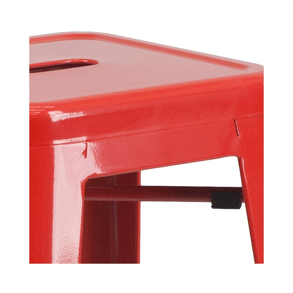 Commercial Grade 30" High Backless Red Metal Indoor-Outdoor Barstool with Square Seat