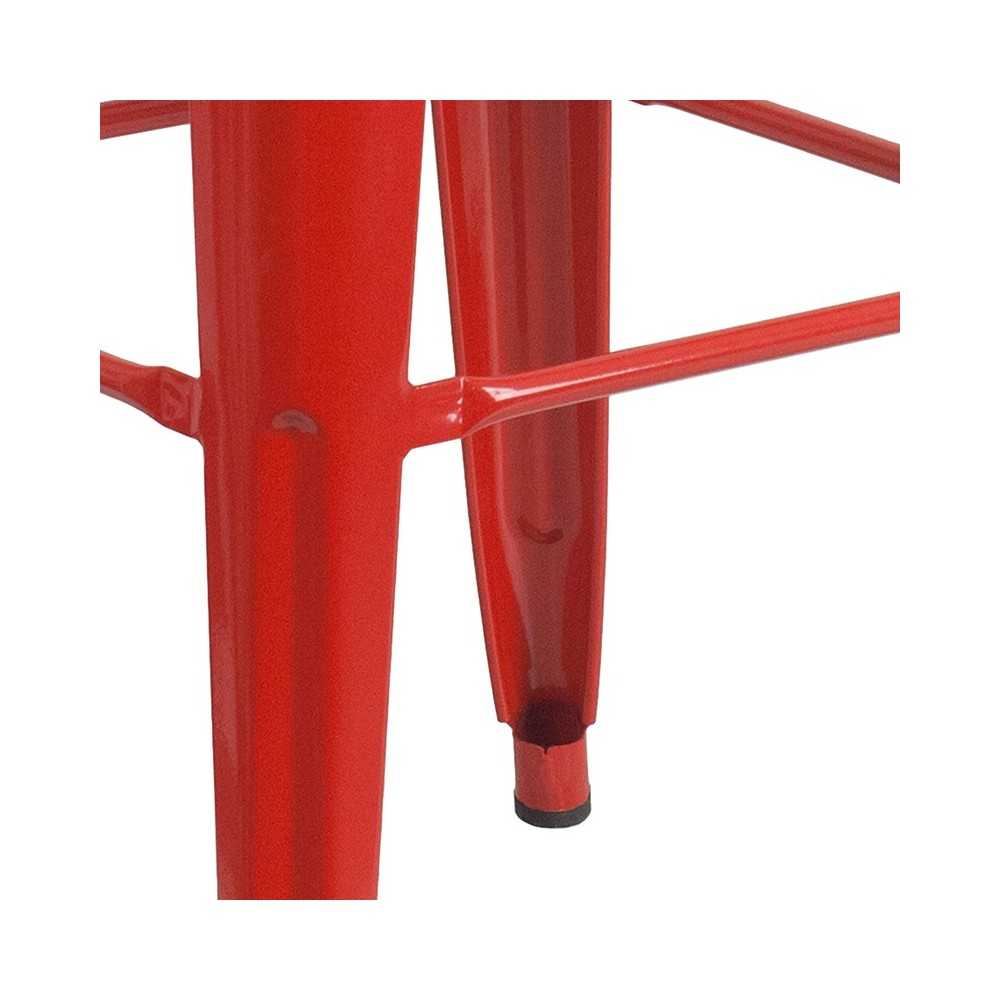 Commercial Grade 30" High Backless Red Metal Indoor-Outdoor Barstool with Square Seat