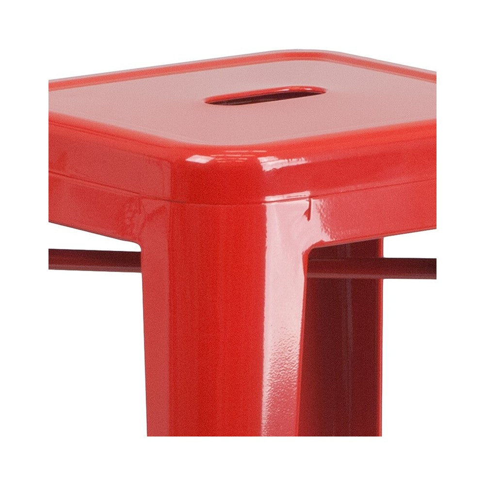 Commercial Grade 30" High Backless Red Metal Indoor-Outdoor Barstool with Square Seat