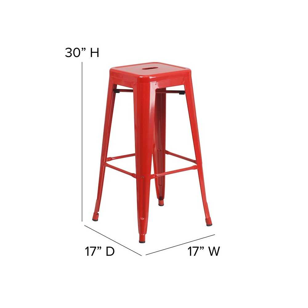 Commercial Grade 30" High Backless Red Metal Indoor-Outdoor Barstool with Square Seat