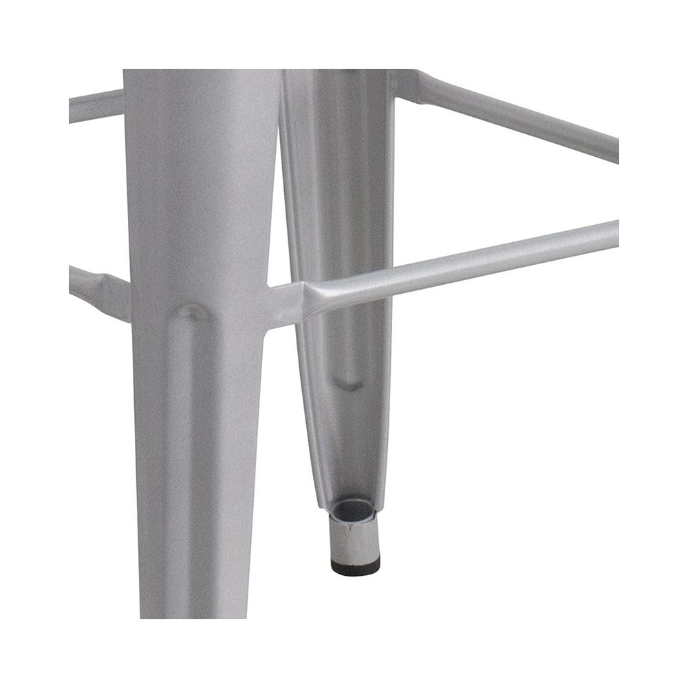Commercial Grade 30" High Backless Silver Metal Indoor-Outdoor Barstool with Square Seat
