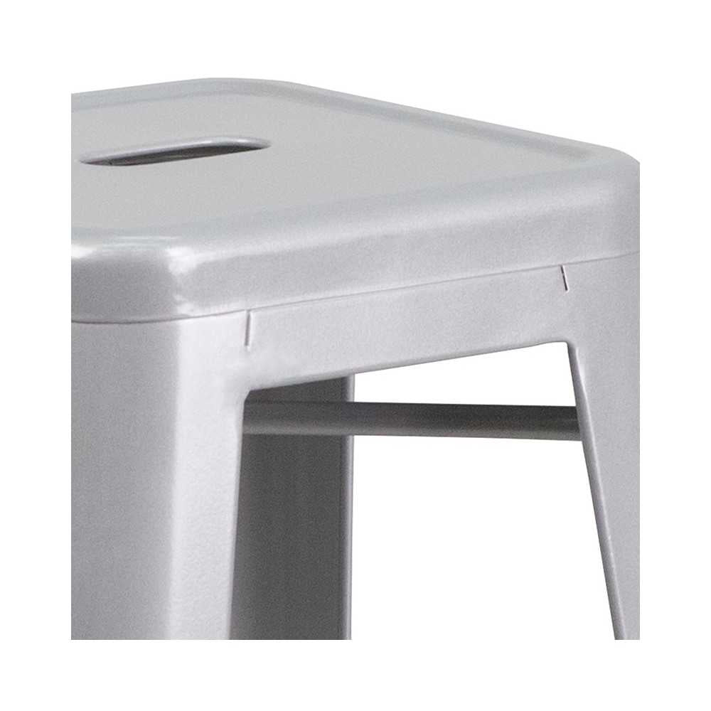 Commercial Grade 30" High Backless Silver Metal Indoor-Outdoor Barstool with Square Seat