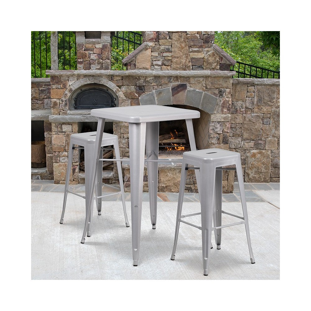 Commercial Grade 30" High Backless Silver Metal Indoor-Outdoor Barstool with Square Seat