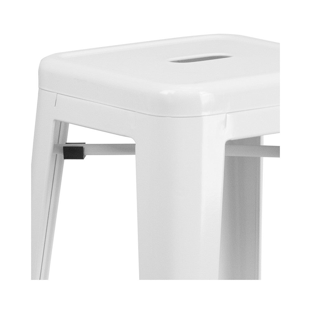 Commercial Grade 30" High Backless White Metal Indoor-Outdoor Barstool with Square Seat