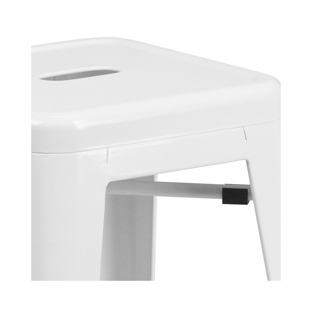 Commercial Grade 30" High Backless White Metal Indoor-Outdoor Barstool with Square Seat