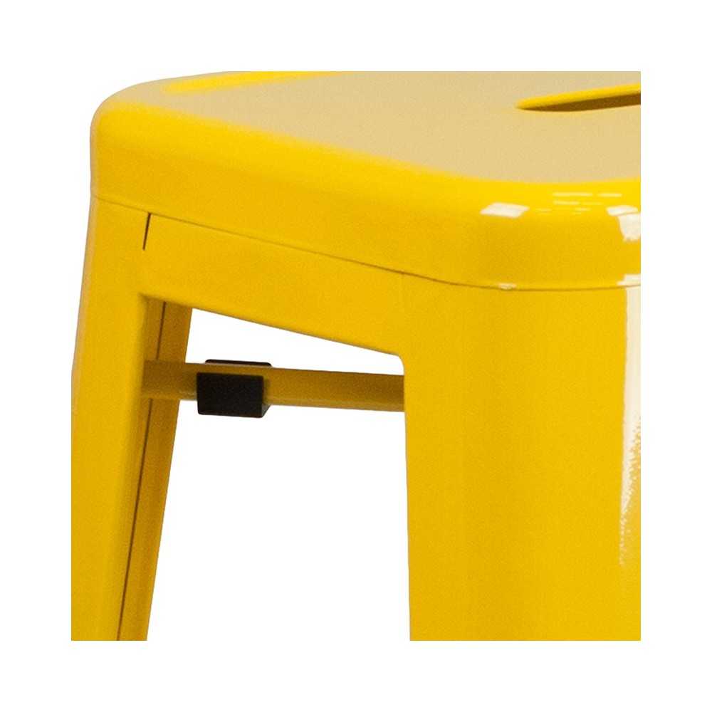 Commercial Grade 30" High Backless Yellow Metal Indoor-Outdoor Barstool with Square Seat