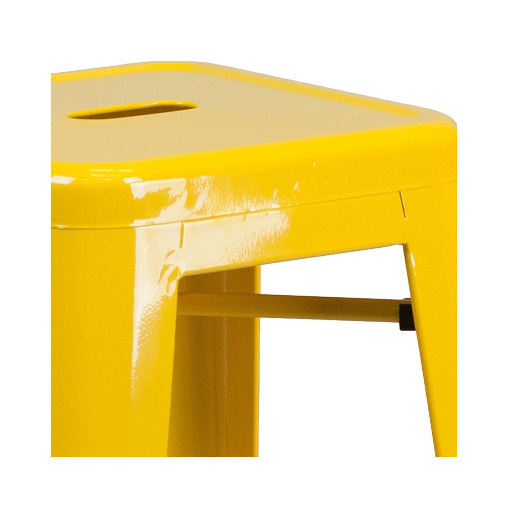 Commercial Grade 30" High Backless Yellow Metal Indoor-Outdoor Barstool with Square Seat