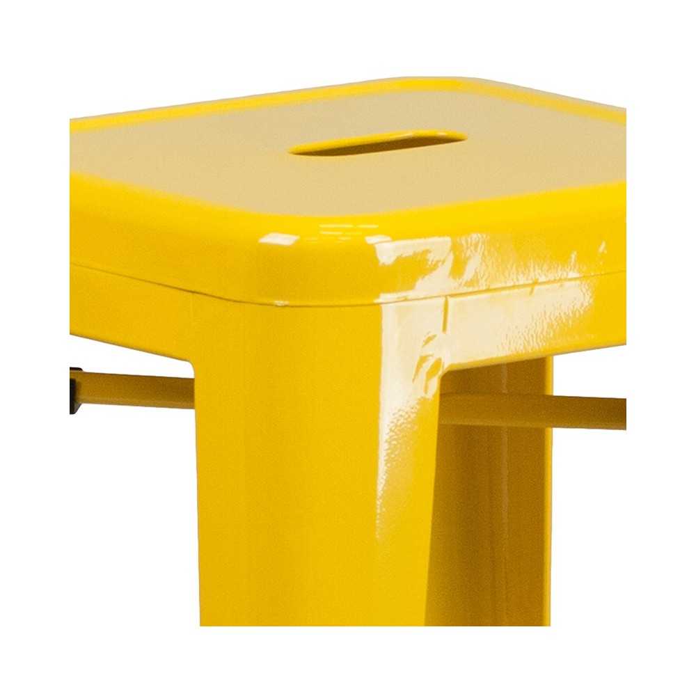 Commercial Grade 30" High Backless Yellow Metal Indoor-Outdoor Barstool with Square Seat