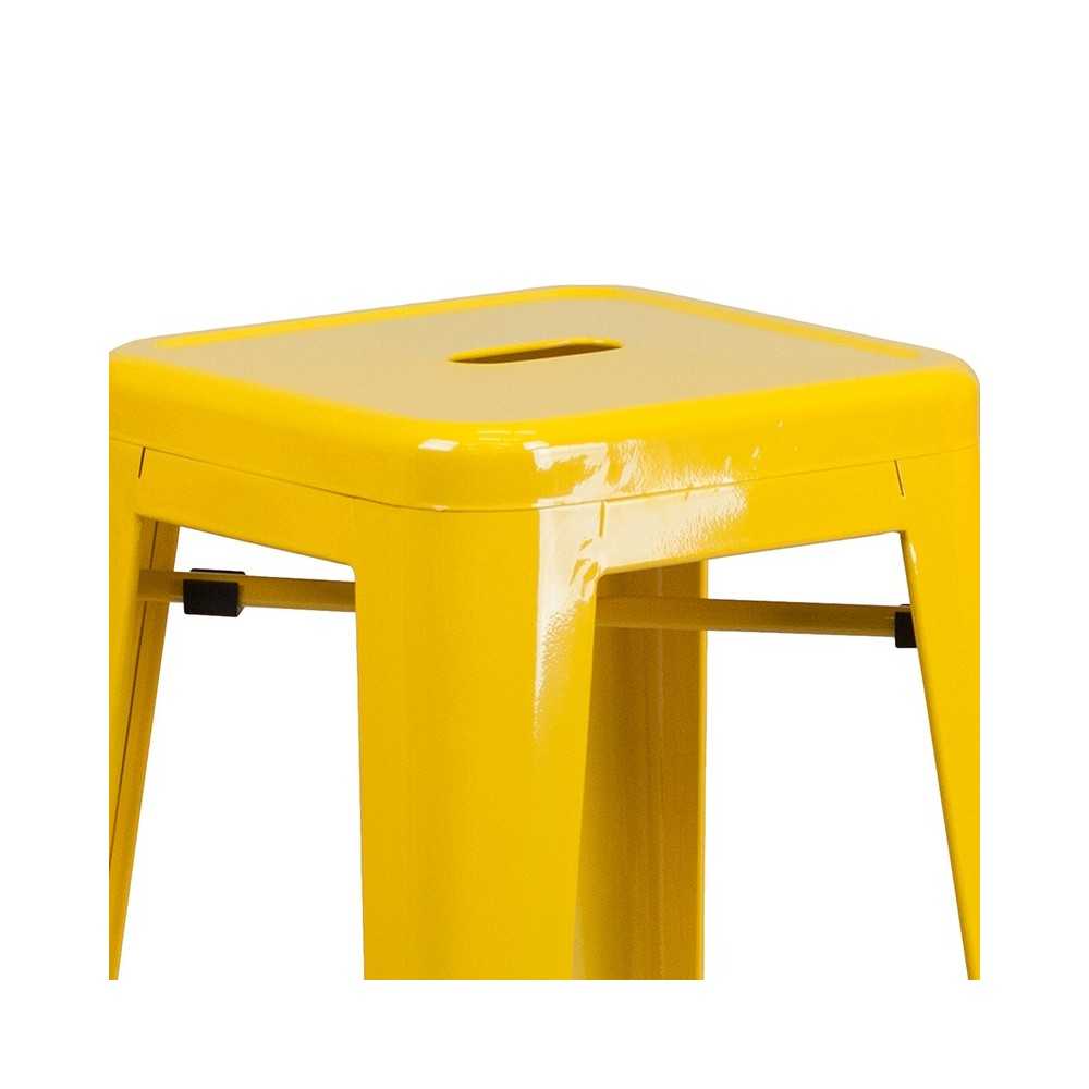 Commercial Grade 30" High Backless Yellow Metal Indoor-Outdoor Barstool with Square Seat