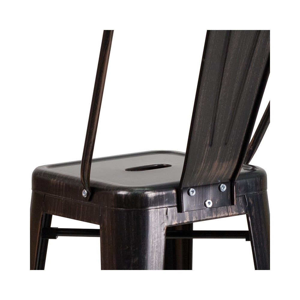 Commercial Grade 30" High Black-Antique Gold Metal Indoor-Outdoor Barstool with Removable Back