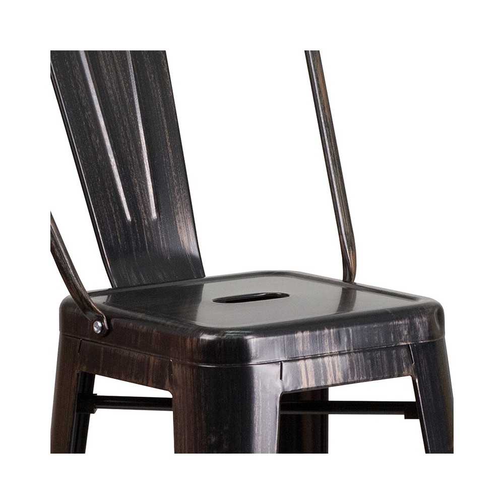 Commercial Grade 30" High Black-Antique Gold Metal Indoor-Outdoor Barstool with Removable Back