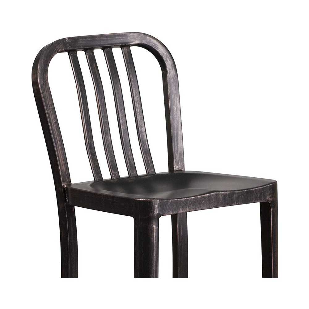 Commercial Grade 30" High Black-Antique Gold Metal Indoor-Outdoor Barstool with Vertical Slat Back