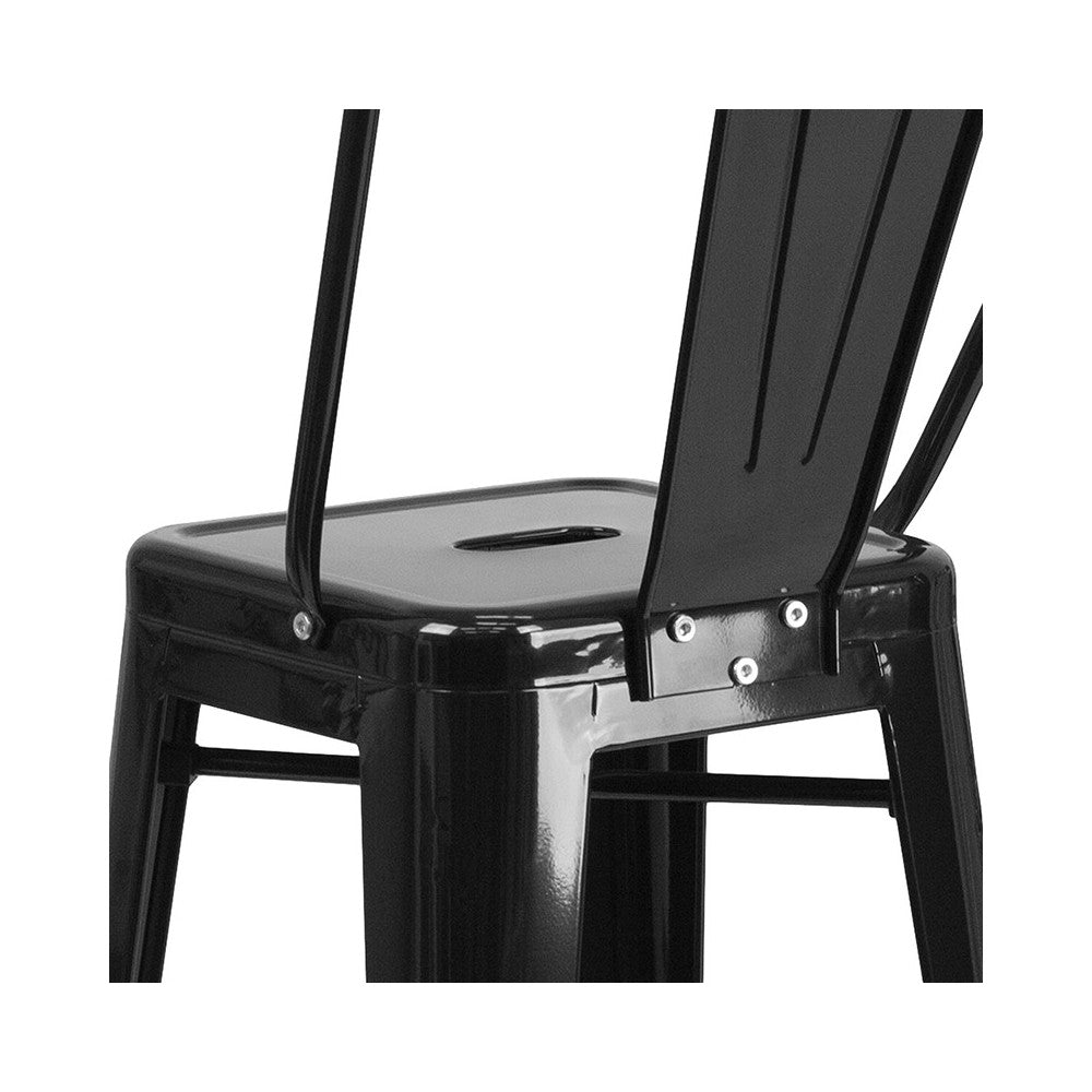 Commercial Grade 30" High Black Metal Indoor-Outdoor Barstool with Removable Back