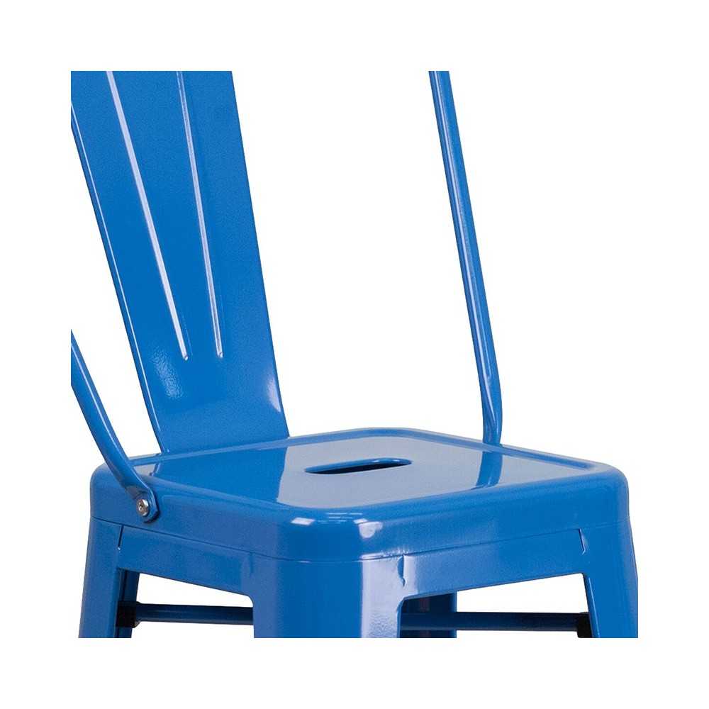 Commercial Grade 30" High Blue Metal Indoor-Outdoor Barstool with Removable Back