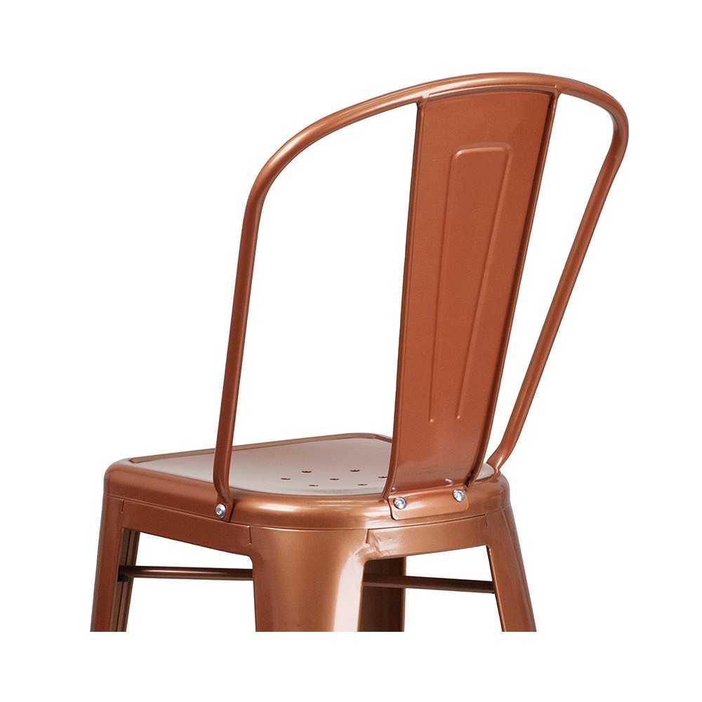 Commercial Grade 30" High Copper Metal Indoor-Outdoor Barstool with Back
