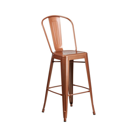 Commercial Grade 30" High Copper Metal Indoor-Outdoor Barstool with Back