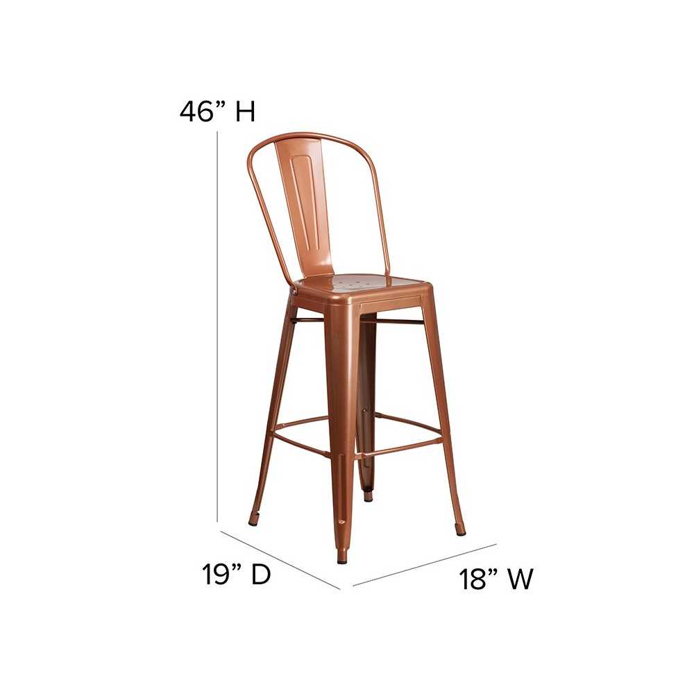 Commercial Grade 30" High Copper Metal Indoor-Outdoor Barstool with Back