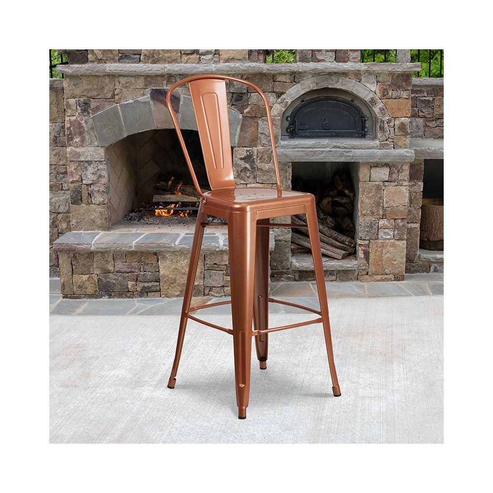 Commercial Grade 30" High Copper Metal Indoor-Outdoor Barstool with Back