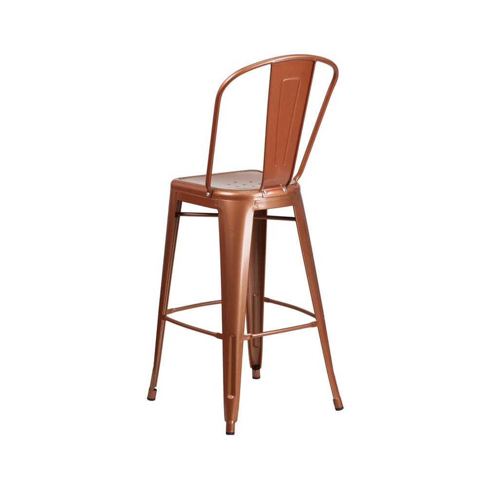 Commercial Grade 30" High Copper Metal Indoor-Outdoor Barstool with Back