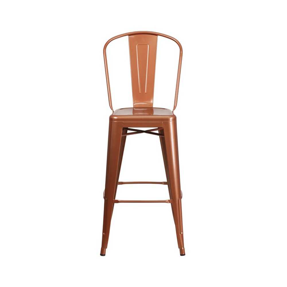 Commercial Grade 30" High Copper Metal Indoor-Outdoor Barstool with Back
