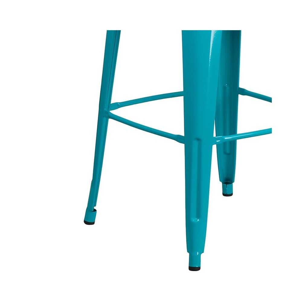 Commercial Grade 30" High Crystal Teal-Blue Metal Indoor-Outdoor Barstool with Back