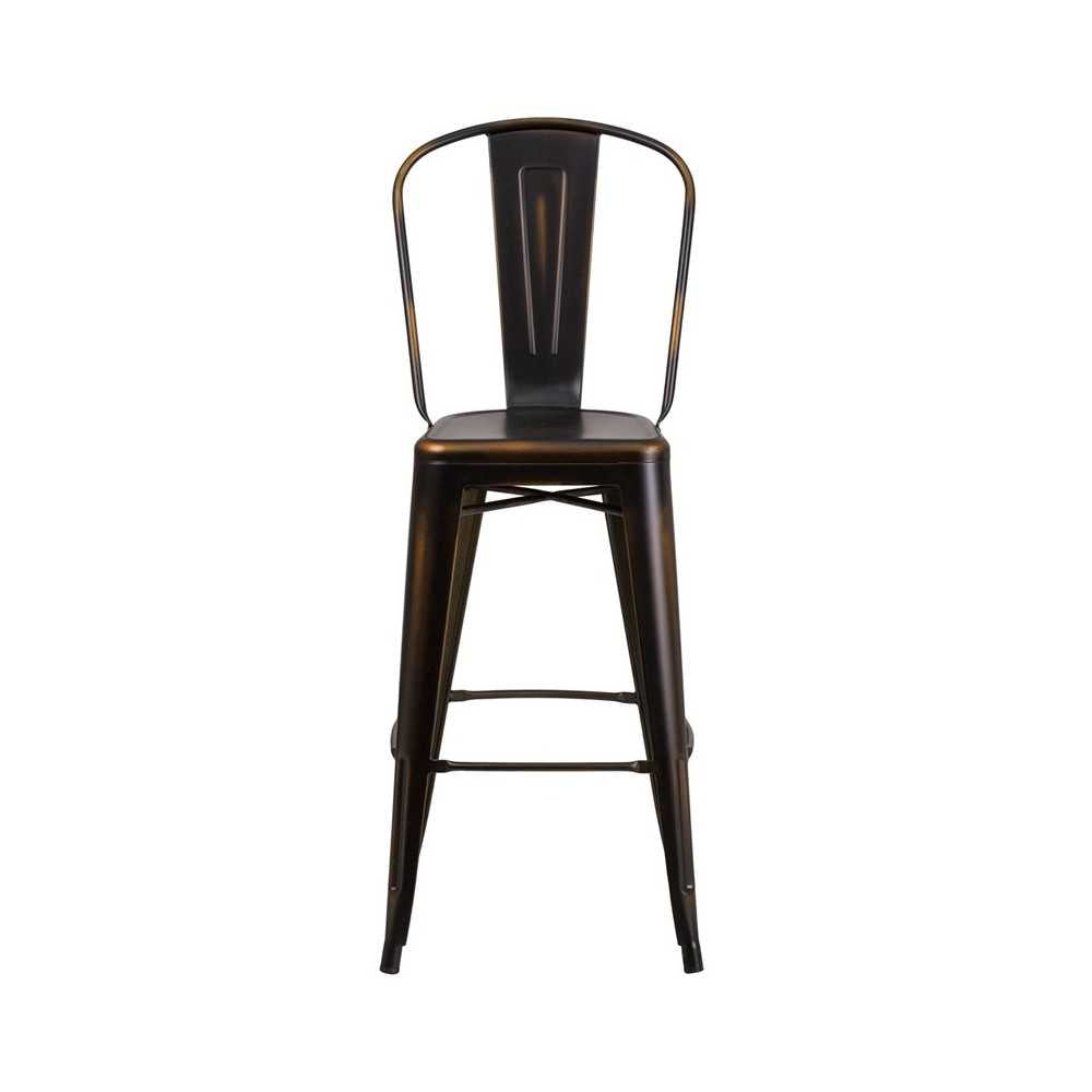 Commercial Grade 30" High Distressed Copper Metal Indoor-Outdoor Barstool with Back