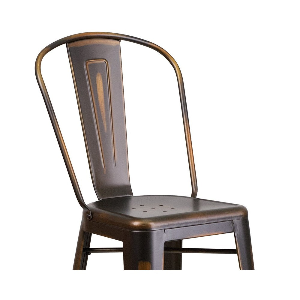 Commercial Grade 30" High Distressed Copper Metal Indoor-Outdoor Barstool with Back