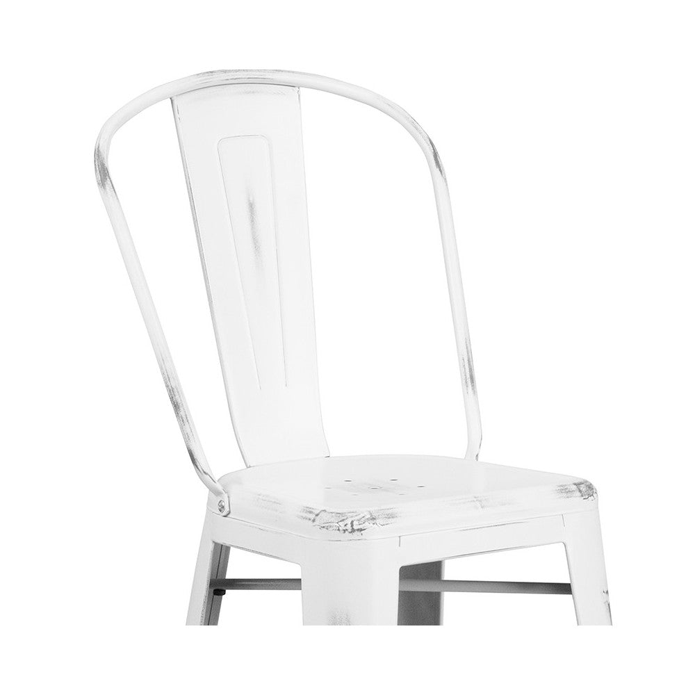 Commercial Grade 30" High Distressed White Metal Indoor-Outdoor Barstool with Back