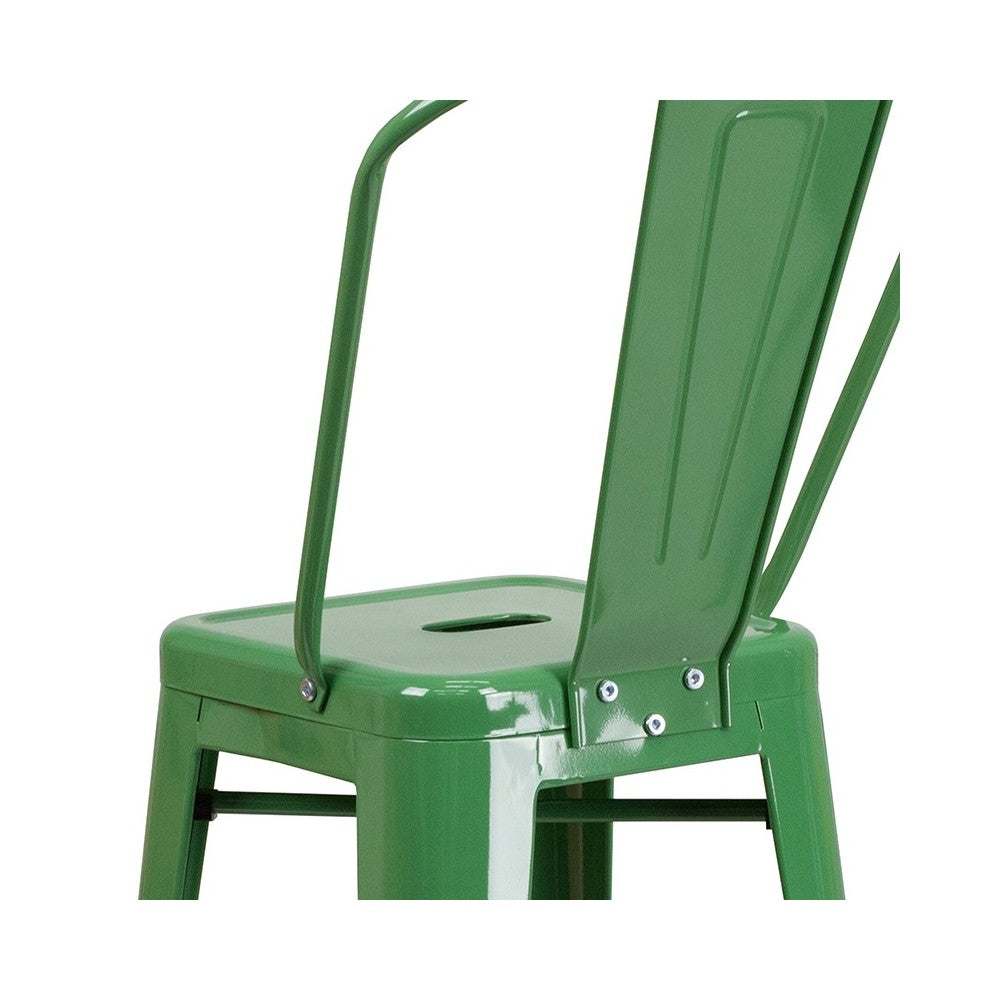 Commercial Grade 30" High Green Metal Indoor-Outdoor Barstool with Removable Back