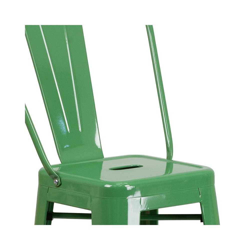 Commercial Grade 30" High Green Metal Indoor-Outdoor Barstool with Removable Back