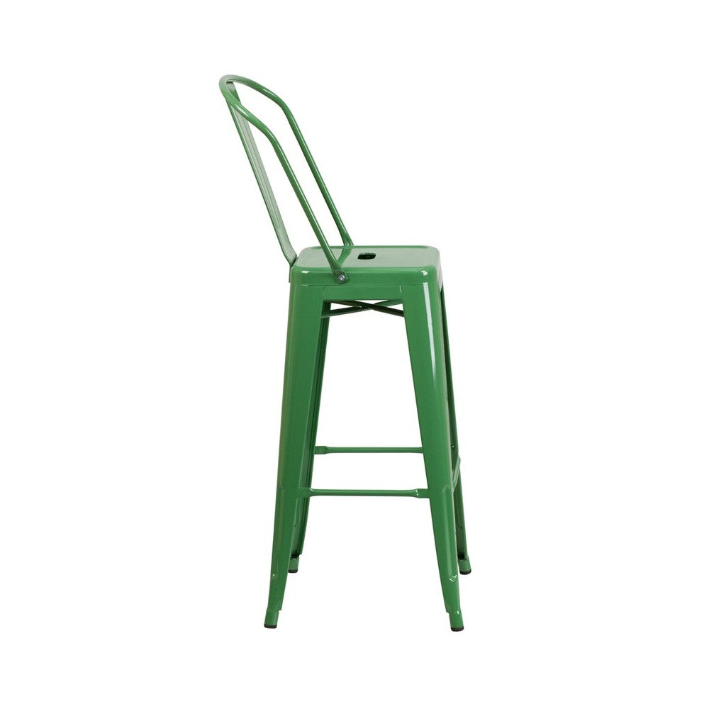 Commercial Grade 30" High Green Metal Indoor-Outdoor Barstool with Removable Back
