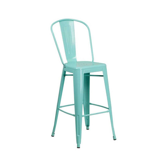 Commercial Grade 30" High Mint Green Metal Indoor-Outdoor Barstool with Back