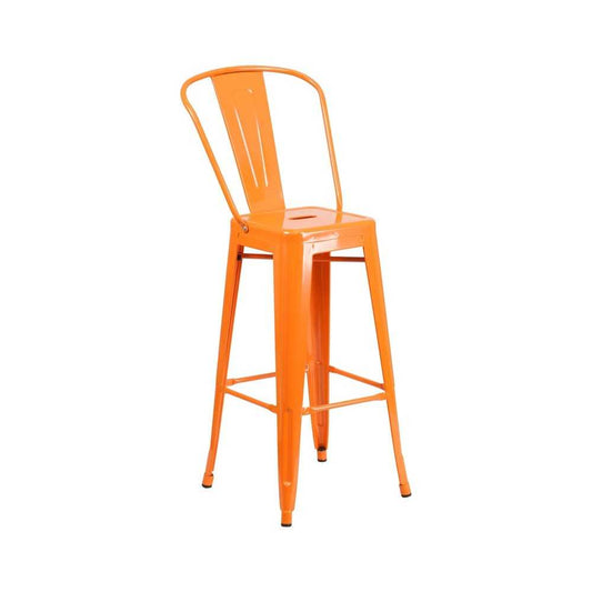 Commercial Grade 30" High Orange Metal Indoor-Outdoor Barstool with Removable Back