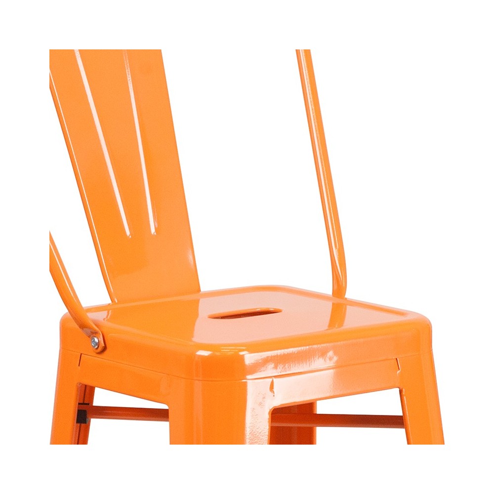 Commercial Grade 30" High Orange Metal Indoor-Outdoor Barstool with Removable Back