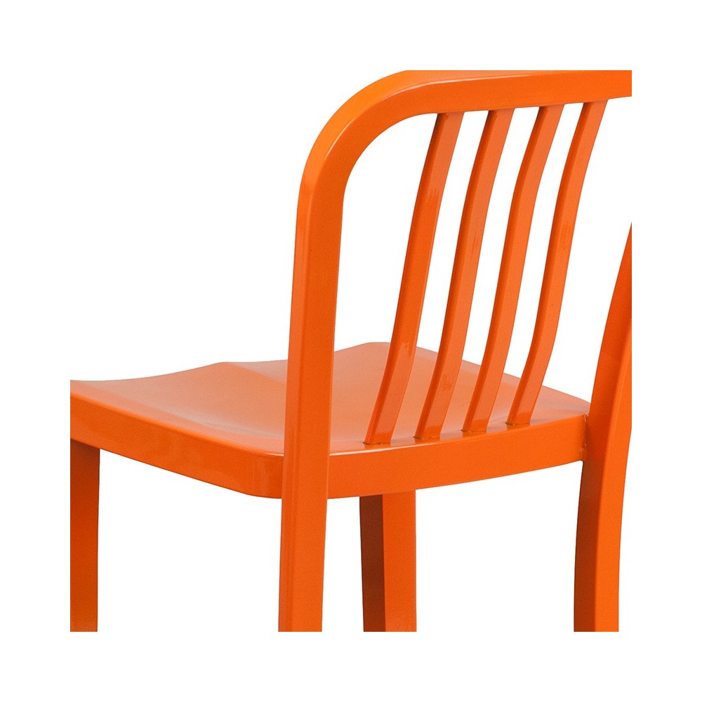 Commercial Grade 30" High Orange Metal Indoor-Outdoor Barstool with Vertical Slat Back