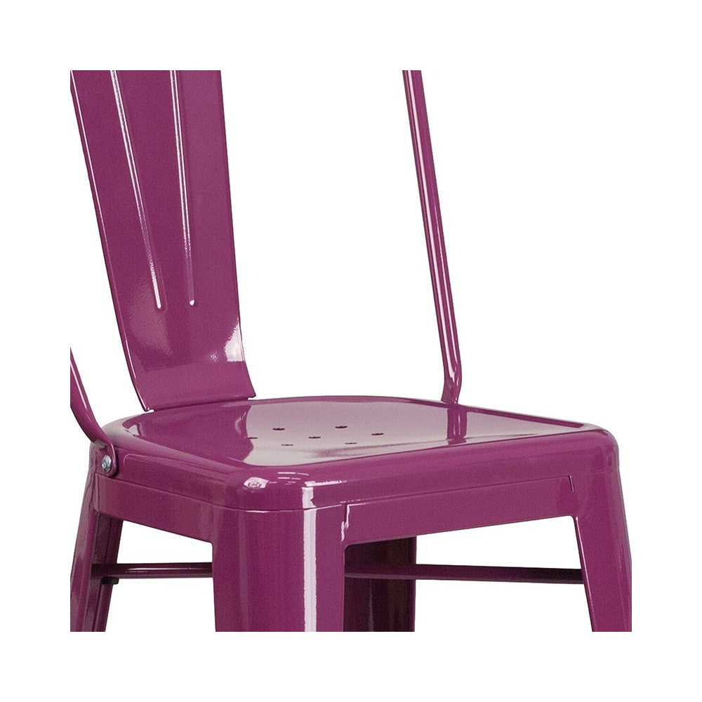 Commercial Grade 30" High Purple Metal Indoor-Outdoor Barstool with Back