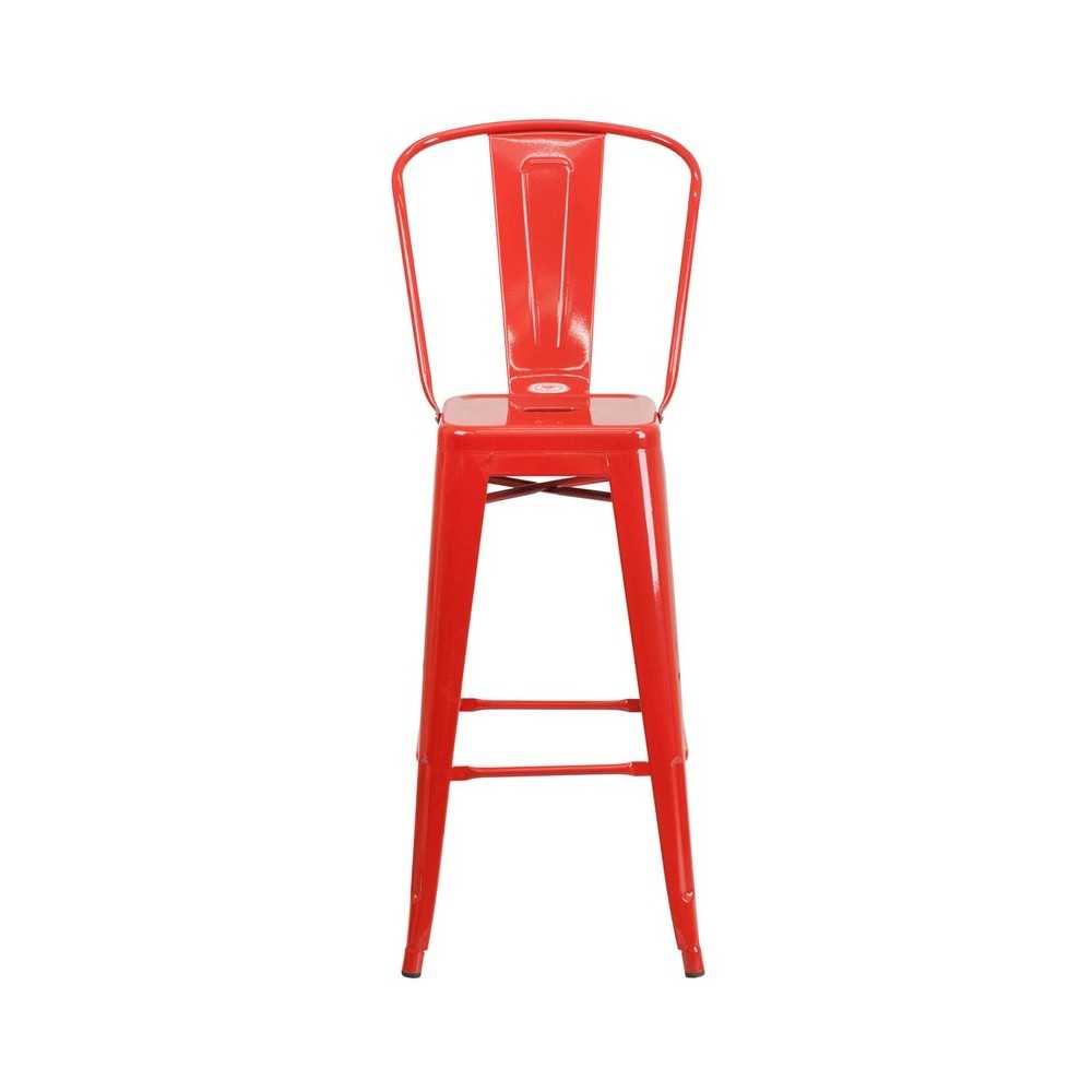 Commercial Grade 30" High Red Metal Indoor-Outdoor Barstool with Removable Back