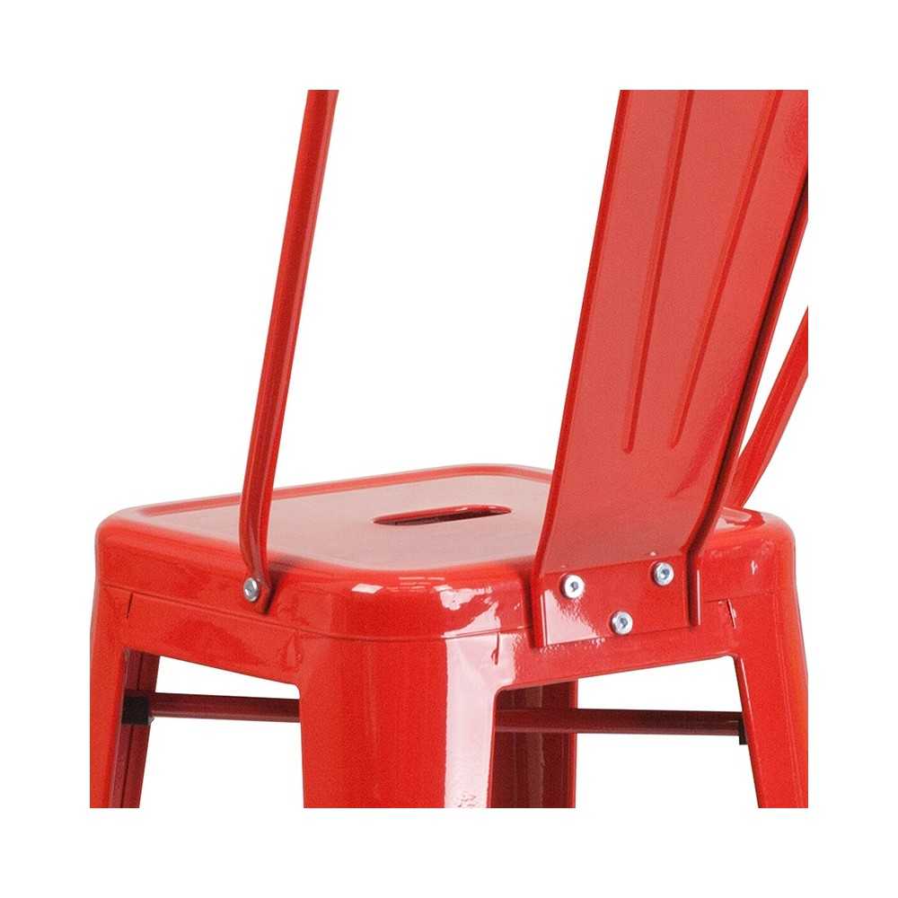 Commercial Grade 30" High Red Metal Indoor-Outdoor Barstool with Removable Back
