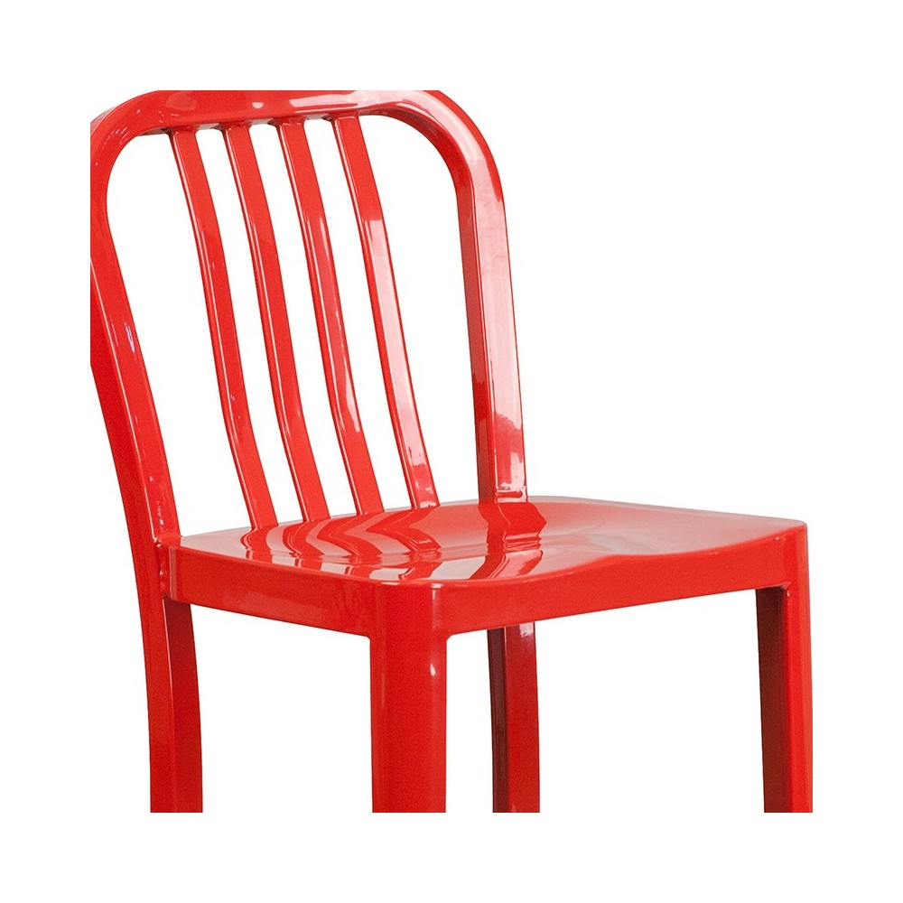 Commercial Grade 30" High Red Metal Indoor-Outdoor Barstool with Vertical Slat Back