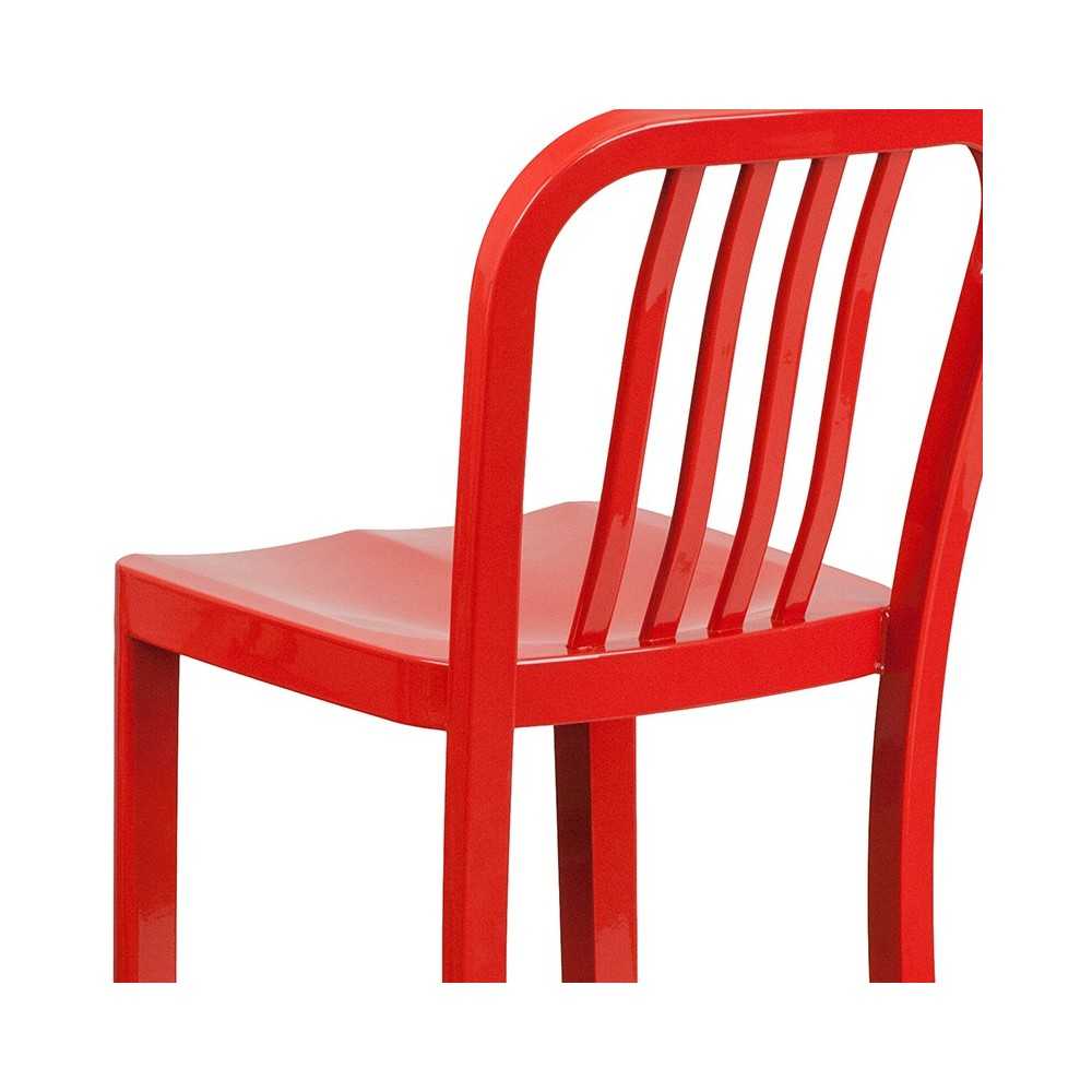 Commercial Grade 30" High Red Metal Indoor-Outdoor Barstool with Vertical Slat Back
