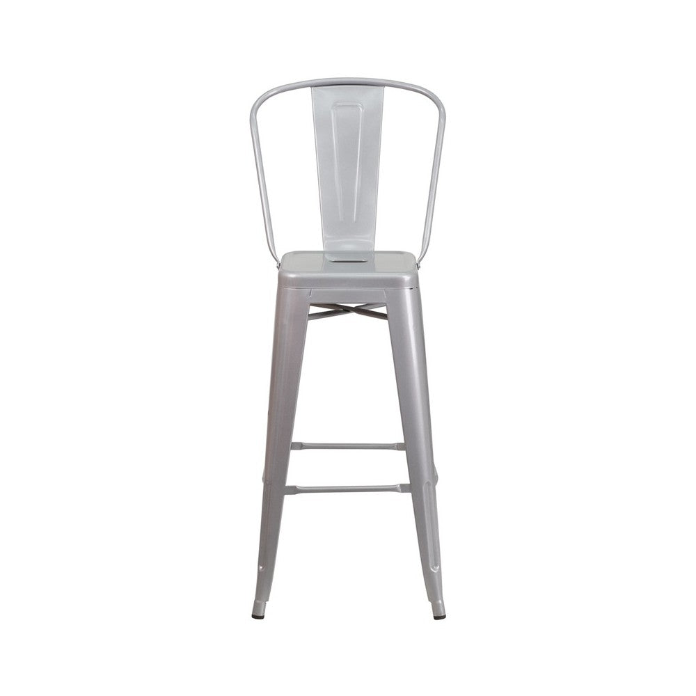 Commercial Grade 30" High Silver Metal Indoor-Outdoor Barstool with Removable Back