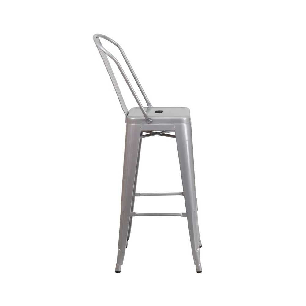 Commercial Grade 30" High Silver Metal Indoor-Outdoor Barstool with Removable Back