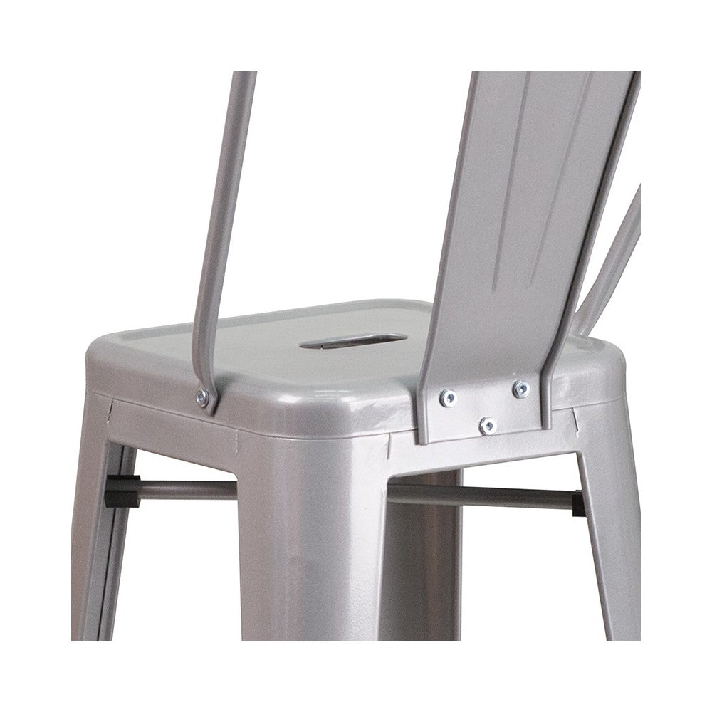 Commercial Grade 30" High Silver Metal Indoor-Outdoor Barstool with Removable Back