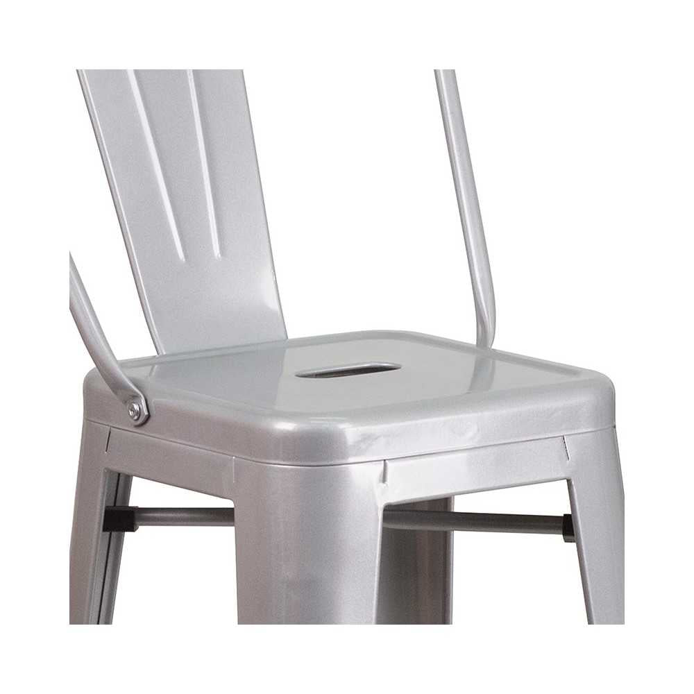 Commercial Grade 30" High Silver Metal Indoor-Outdoor Barstool with Removable Back