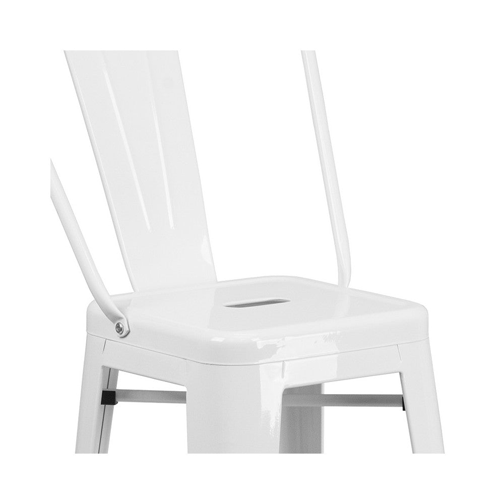 Commercial Grade 30" High White Metal Indoor-Outdoor Barstool with Removable Back