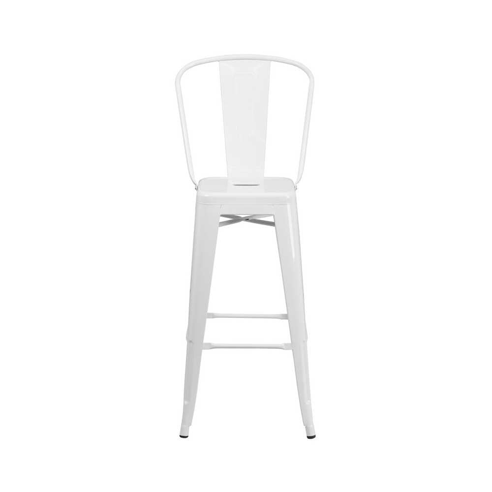 Commercial Grade 30" High White Metal Indoor-Outdoor Barstool with Removable Back