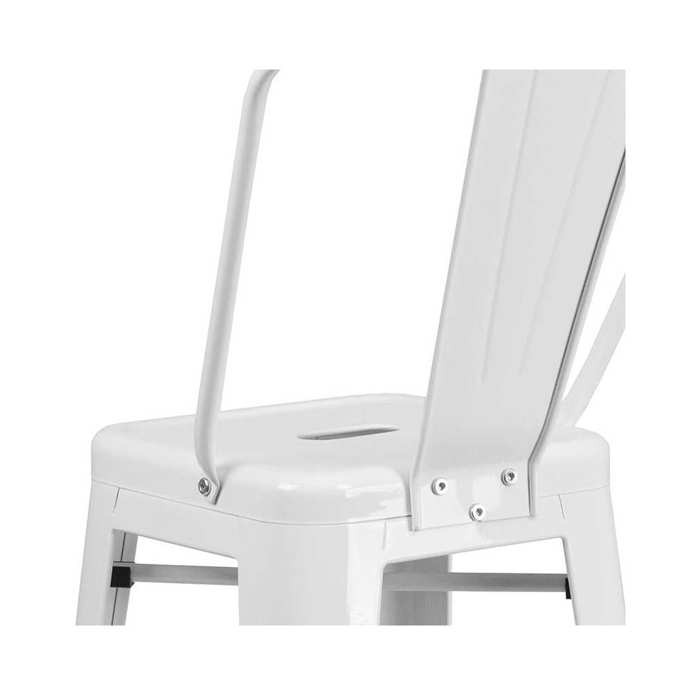 Commercial Grade 30" High White Metal Indoor-Outdoor Barstool with Removable Back