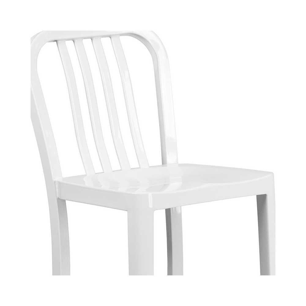 Commercial Grade 30" High White Metal Indoor-Outdoor Barstool with Vertical Slat Back