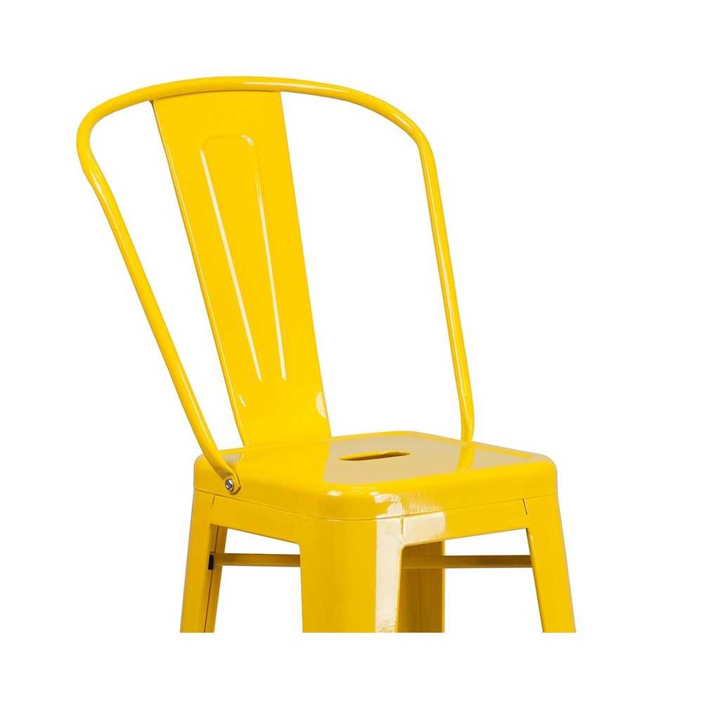 Commercial Grade 30" High Yellow Metal Indoor-Outdoor Barstool with Removable Back