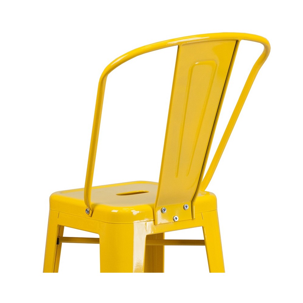 Commercial Grade 30" High Yellow Metal Indoor-Outdoor Barstool with Removable Back